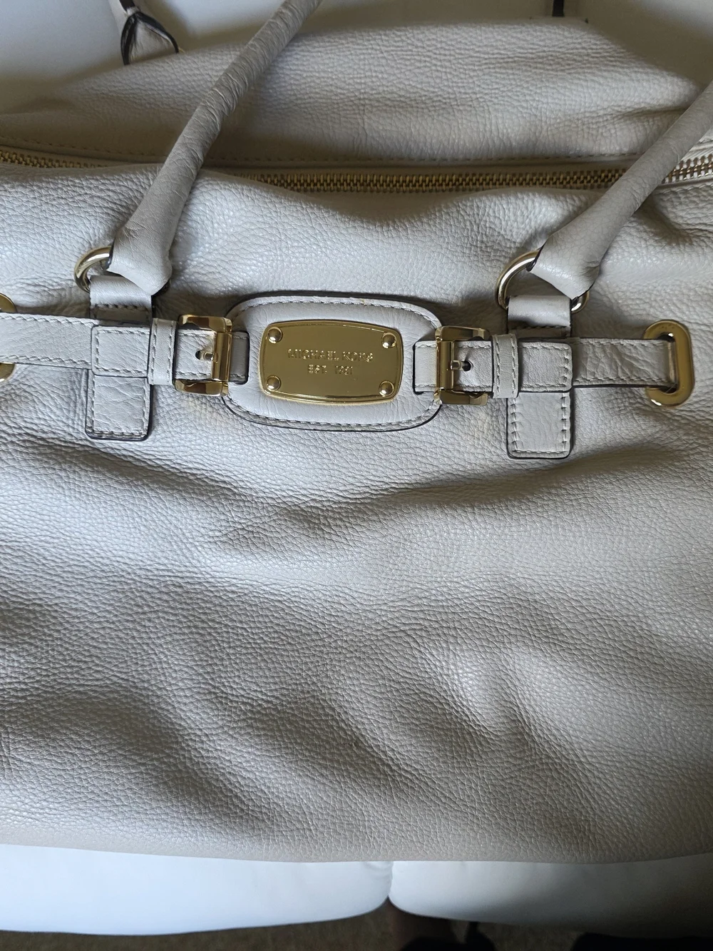 Michael Kors White Leather Tote Bag with Gold Hardware
